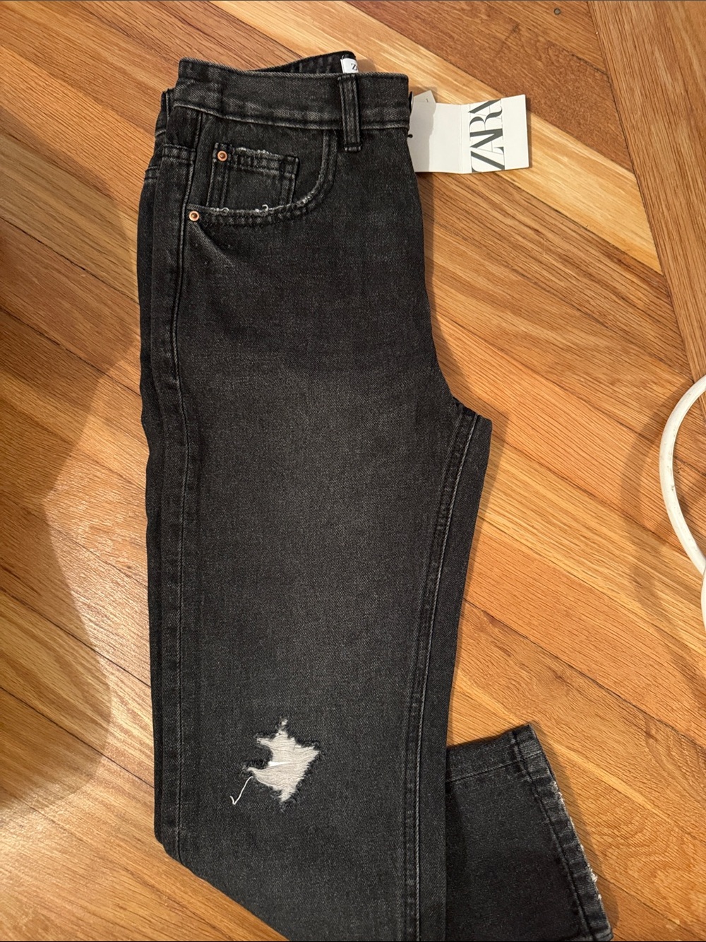 Zara Black Washed Distressed Skinny Jeans